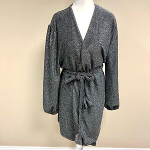 Aura silver sparkle wrap dress with braided belt Sz Sm